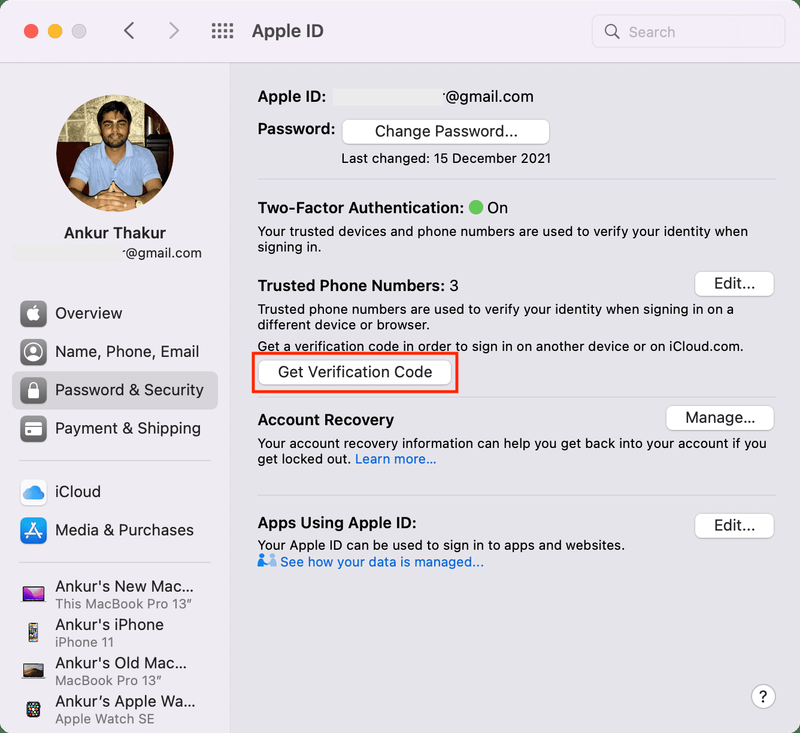 Holen Sie sich den 2FA-Bestätigungscode auf dem Mac, um sich bei Ihrer Apple-ID anzumelden