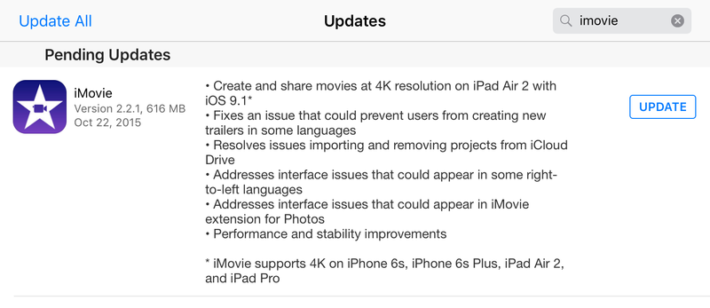 iMovie 2.2.1 4K-Videobearbeitung iPad Air 2