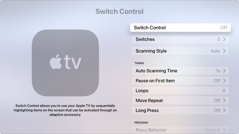 Steuerung des Apple TV-Barrierefreiheitsschalters