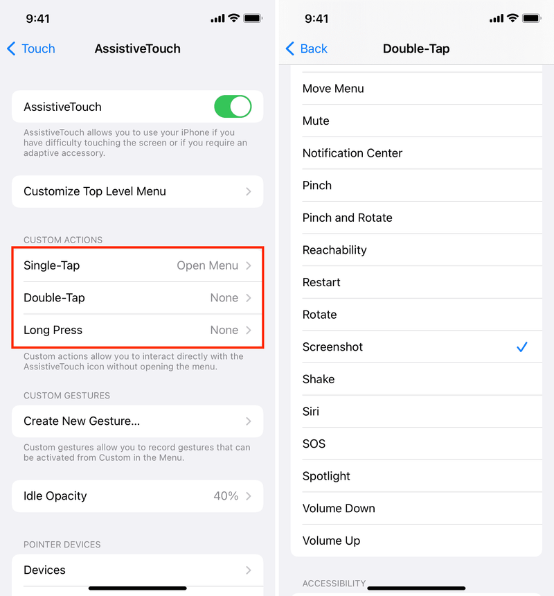 Benutzerdefinierte AssistiveTouch-Aktionen auf dem iPhone