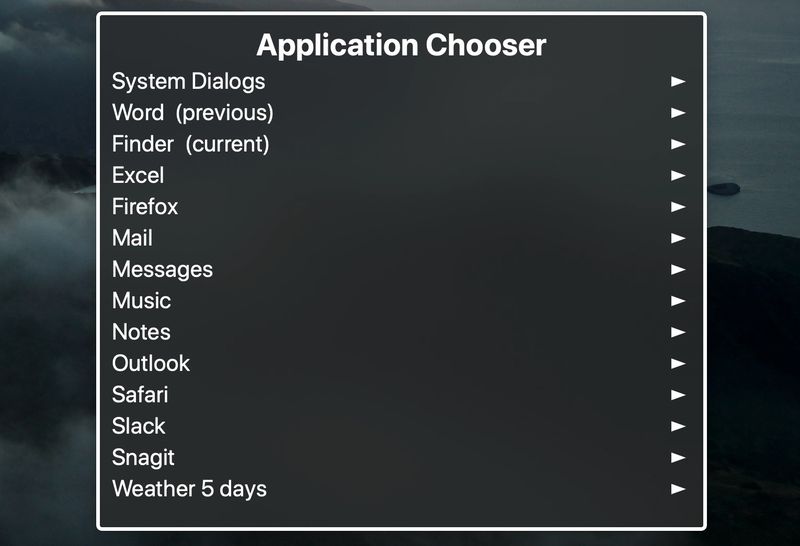 Anwendungsauswahl auf dem Mac