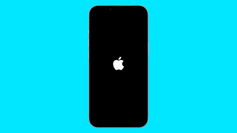 iPhone-Neustartbildschirm mit dem weißen Apple-Logo auf schwarzem Hintergrund