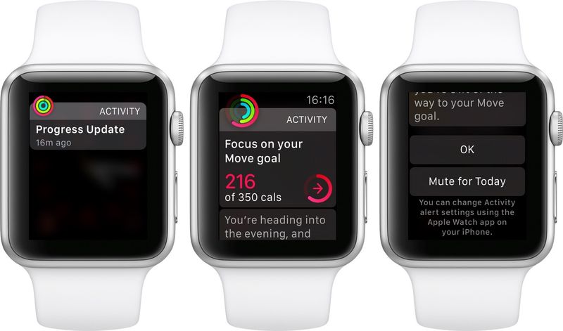 watchOS 2 Aktivitätserinnerungen für den Tag stumm schalten, Screenshot 001 der Apple Watch