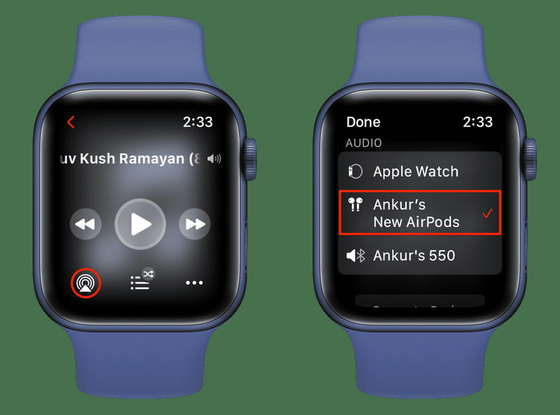 Wählen Sie AirPods als Audioausgabe auf der Apple Watch aus