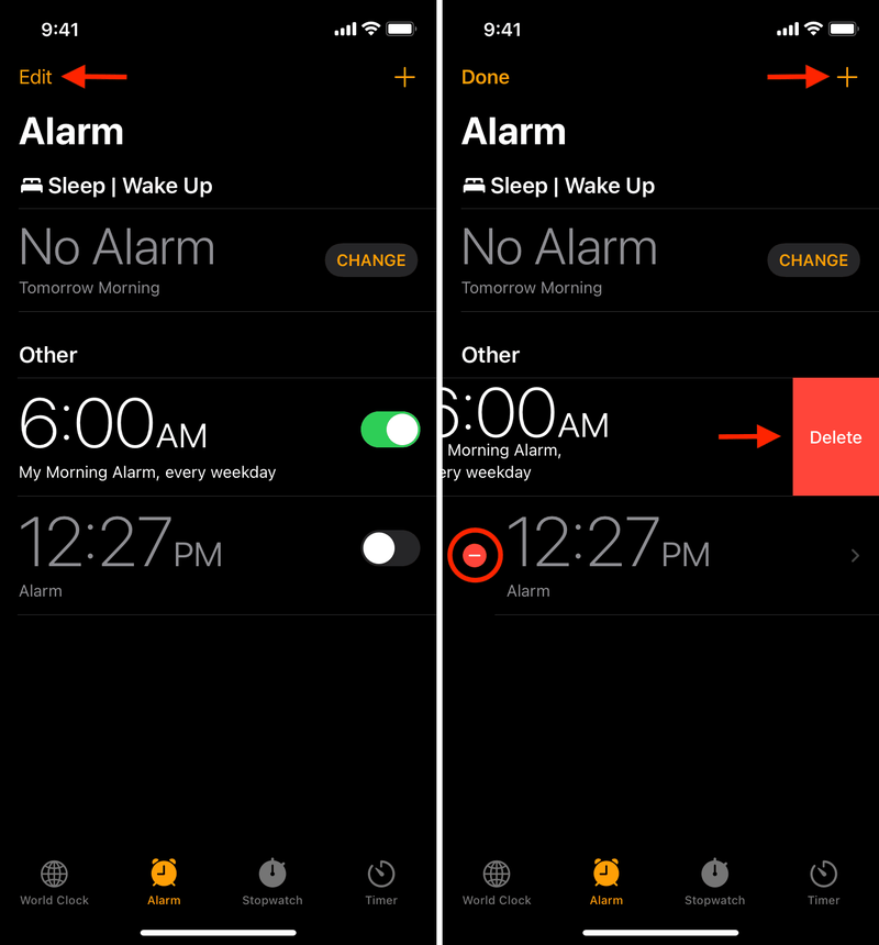 Löschen Sie Alarme und fügen Sie neue Alarme auf dem iPhone hinzu