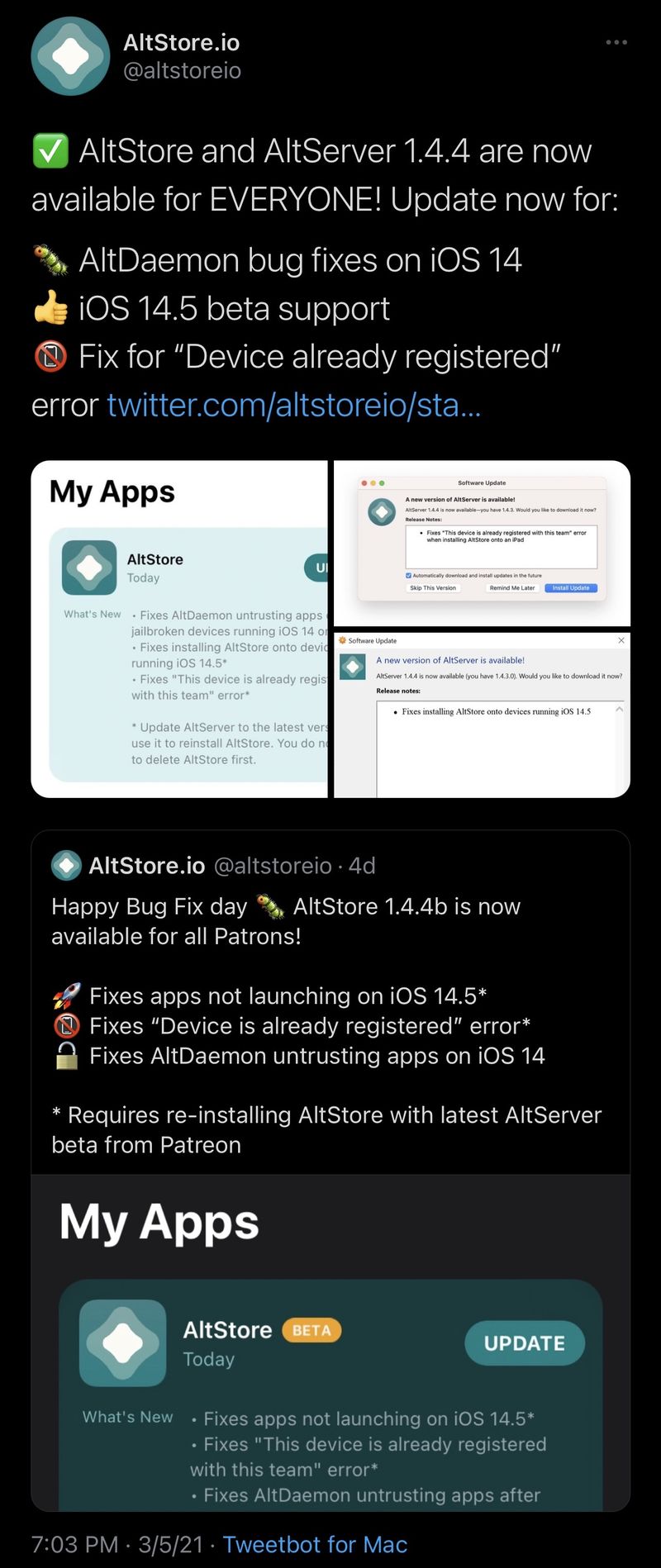 AltStore und AltServer wurden auf v1.4.4 aktualisiert