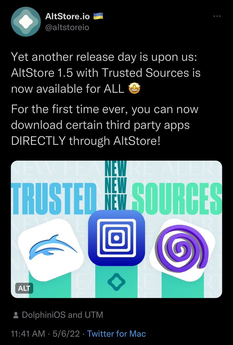 AltStore v1.5 mit Unterstützung für vertrauenswürdige Quellen veröffentlicht