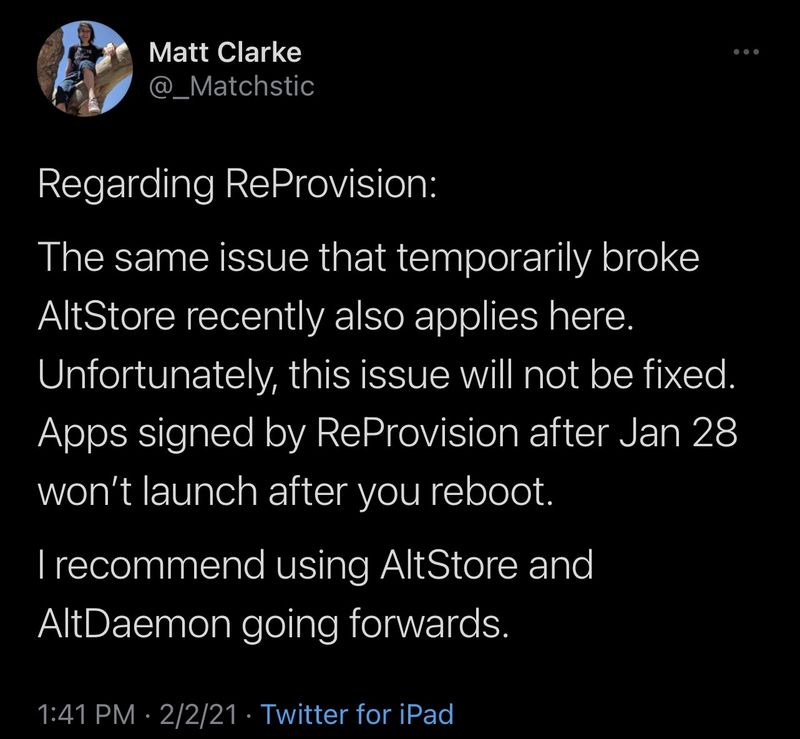 Der ReProvision-Entwickler empfiehlt AltStore als Tool-Ersatz