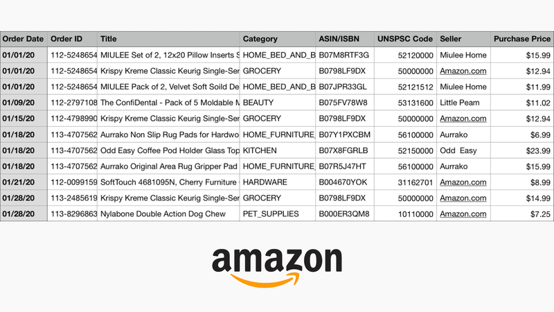 Exportieren Ihres Amazon-Bestellverlaufs in eine Tabelle