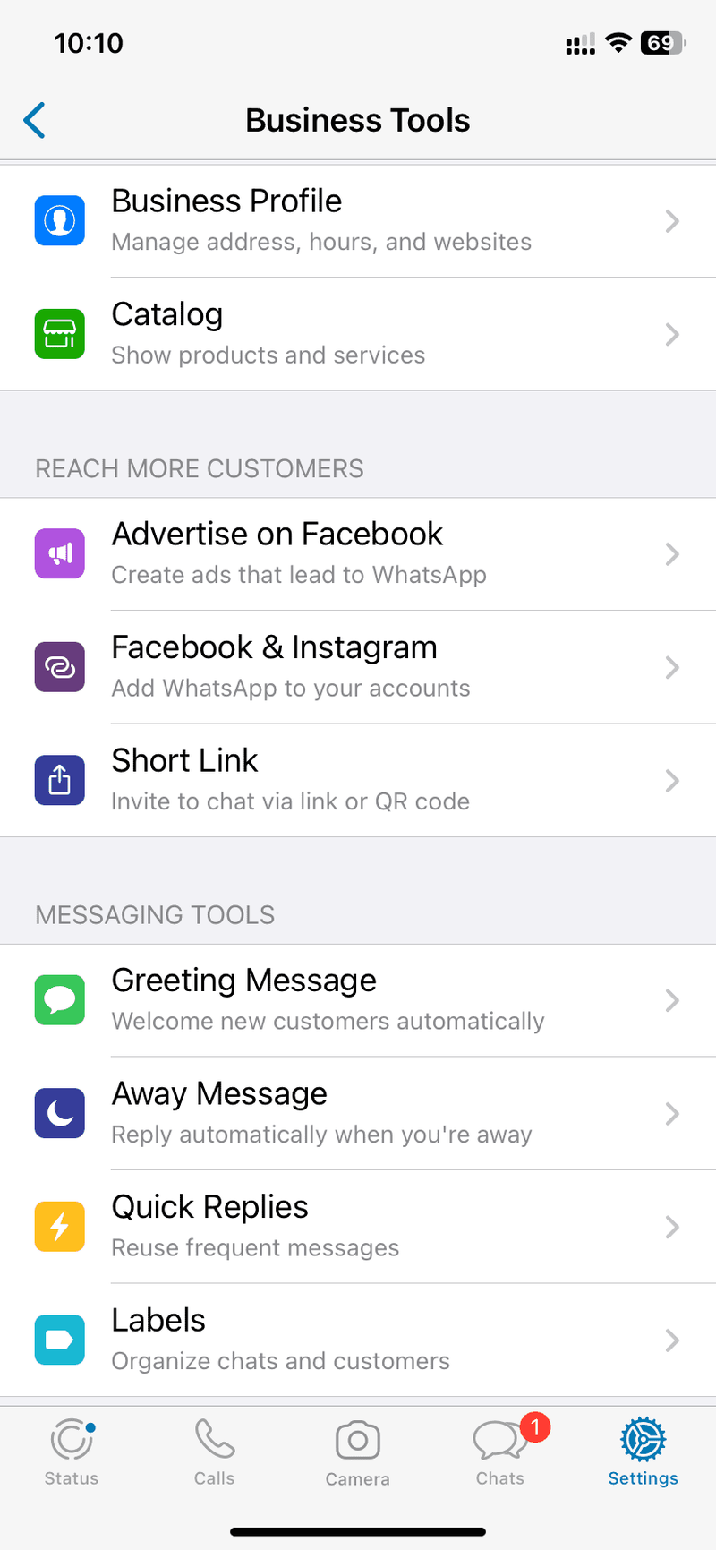 Business-Tools in der WhatsApp Business App iPhone
