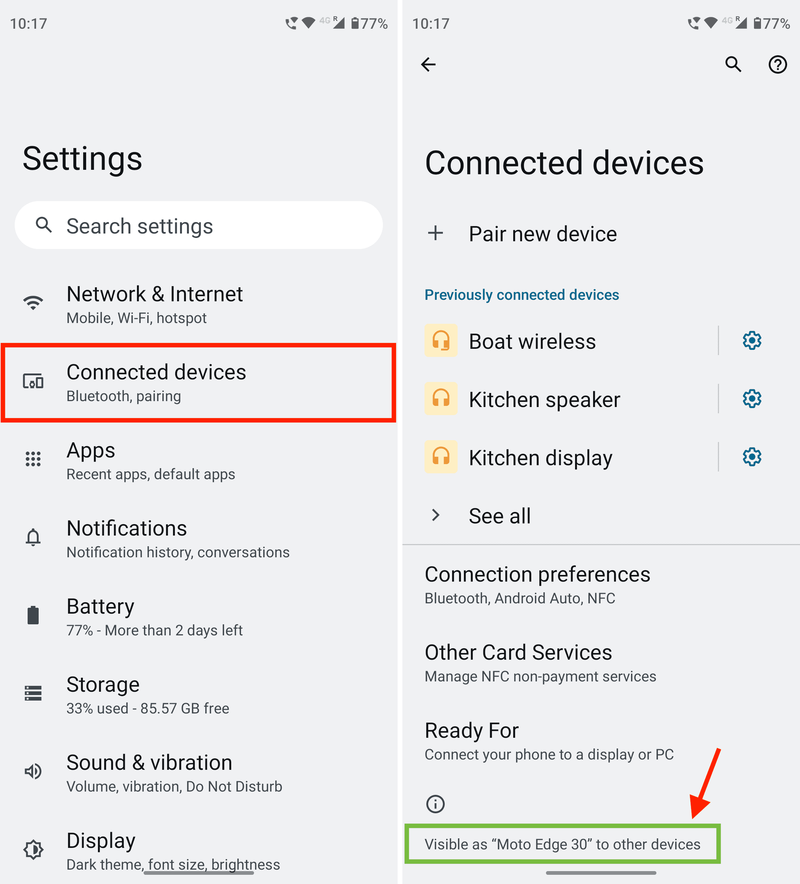Verbundene Geräte für den Zugriff auf Bluetooth auf Android
