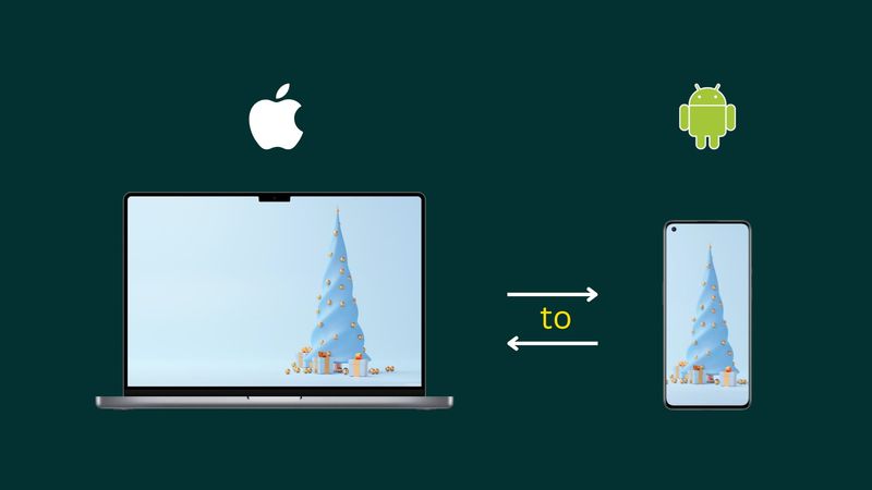 Bildkomposition, die die Übertragung von Dateien vom MacBook auf das Android-Telefon und vom Android-Telefon auf den Mac zeigt