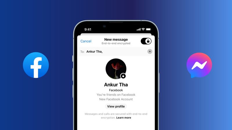 iPhone-Bildschirm, der die Facebook Messenger-App mit einer verschlüsselten geheimen Konversation zeigt