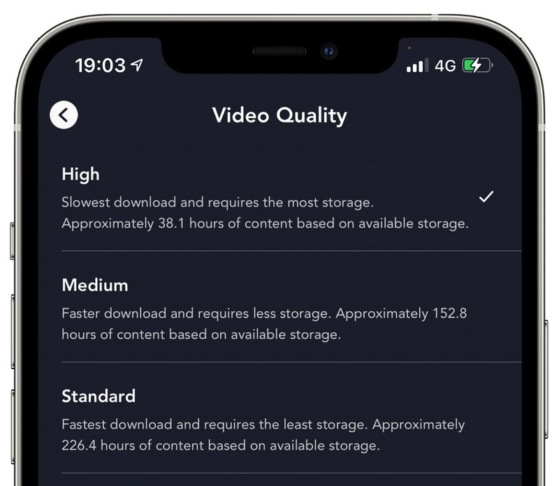 Disney+ Datennutzung – Offline-Downloads in Videoqualität