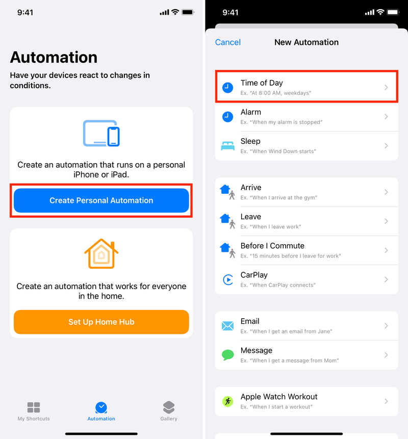 Erstellen Sie eine persönliche Automatisierung in der iPhone Shortcuts-App