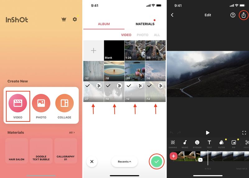 Verwenden Sie Inshot, um Videos für Instagram zu kombinieren