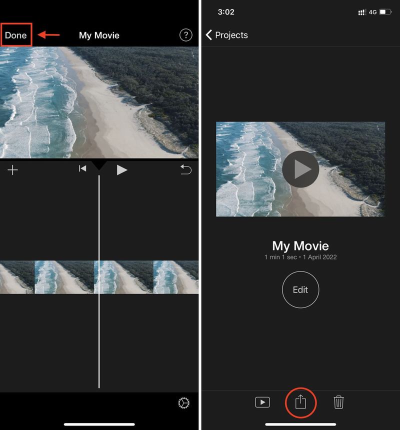 Speichern Sie kombinierte Videos aus iMovie in der Fotos-App, um sie auf Instagram zu veröffentlichen