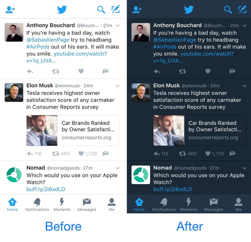 TwitterThemeToggler Vorher und Nachher