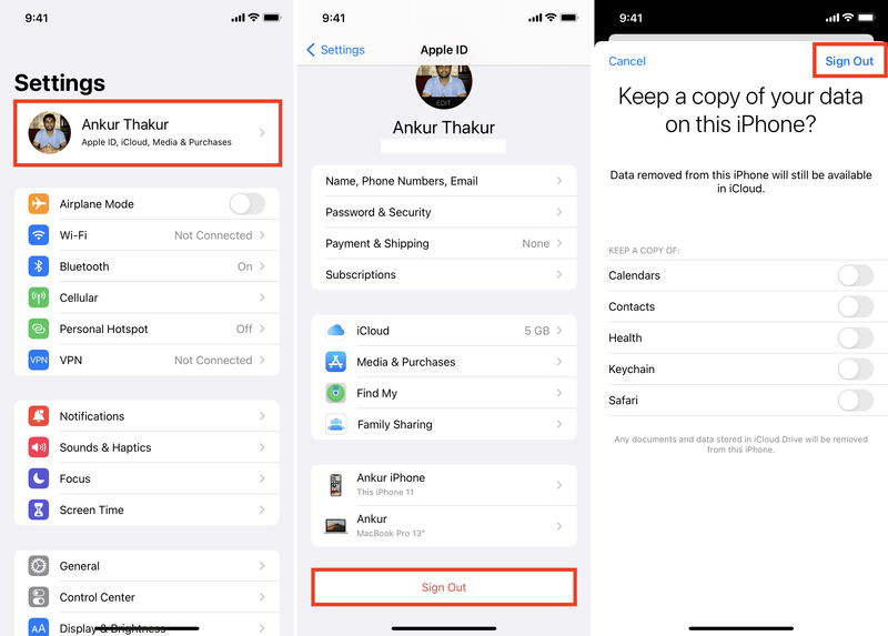Schritte zum Abmelden von iCloud und Apple ID auf dem iPhone