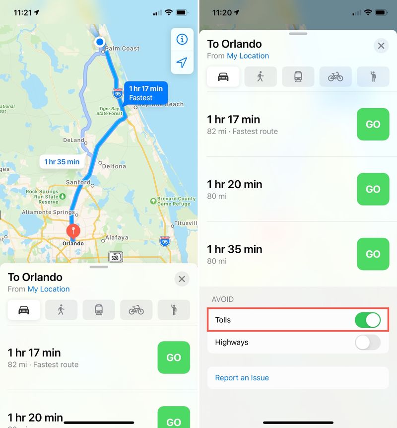 So vermeiden Sie Mautstraßen in der Apple Maps App