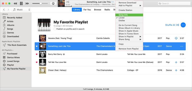 Song-Info in iTunes und in der Musik-App auf dem Mac
