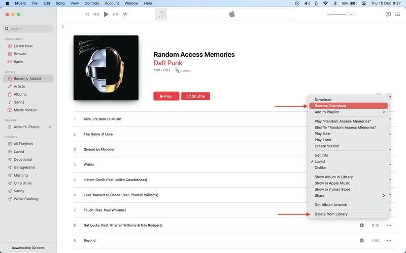 Entfernen Sie den Download aus der Musik-App auf dem Mac