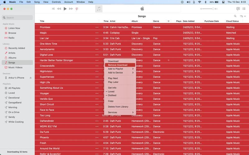 Löschen Sie alle Titel aus der Musik-App auf dem Mac