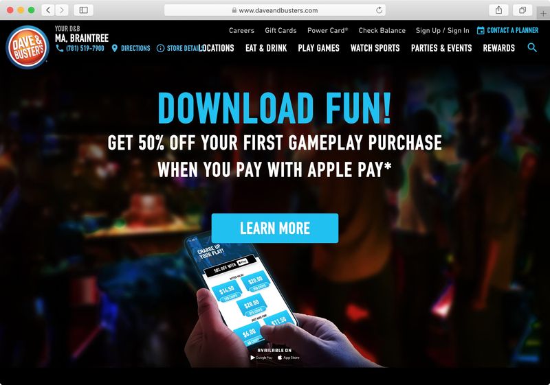 Sparen Sie 50 % beim Gameplay bei Dave & Buster's mit Apple Pay