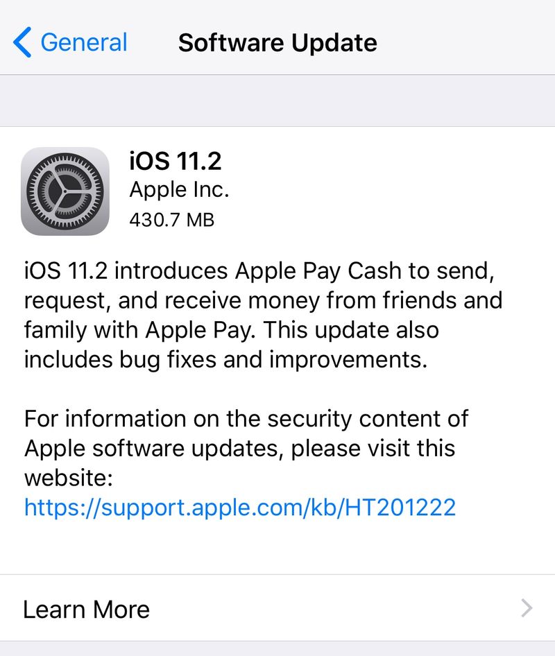 Apple veröffentlicht iOS 11.2 mit Apple Pay Cash und mehr