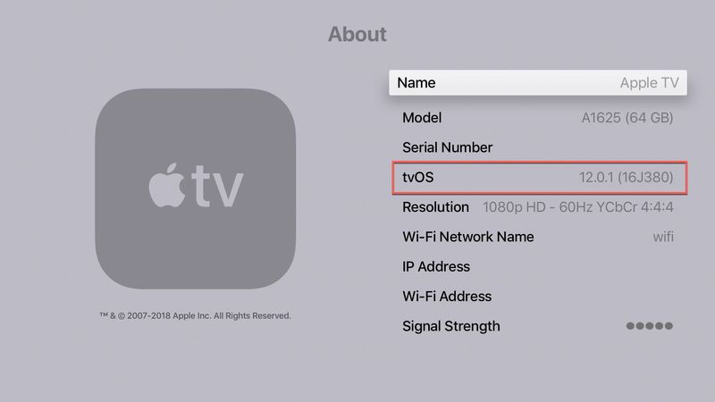 Apple TV tvOS-Version