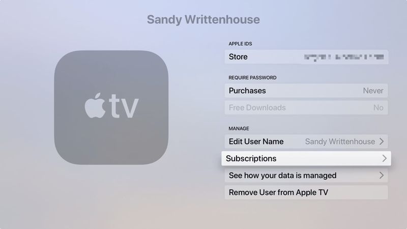 Einstellungen Abonnements auf Apple TV