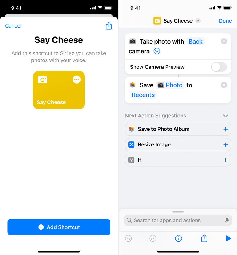 Sag Cheese Siri Shortcut auf dem iPhone