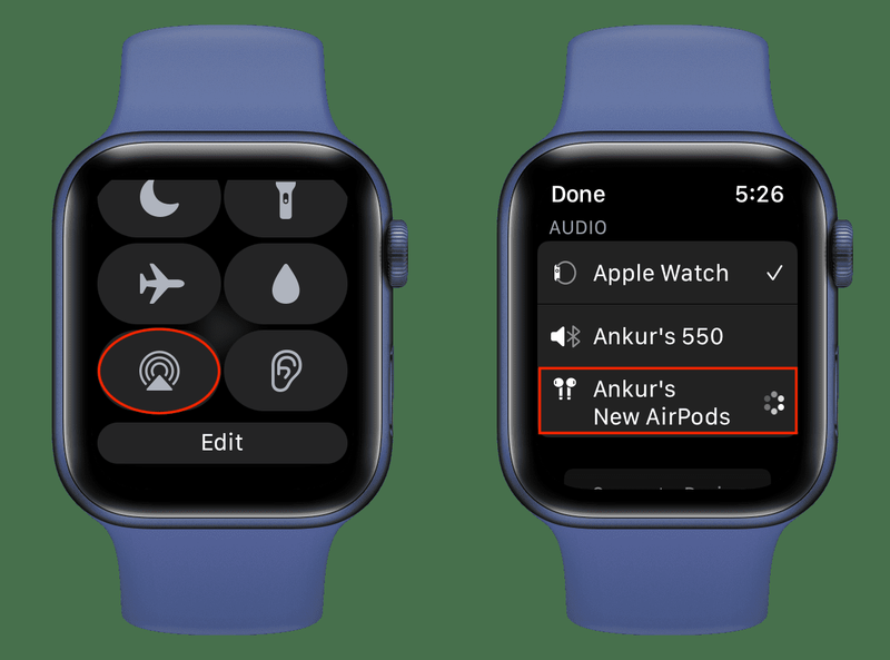 Wählen Sie Bluetooth-Kopfhörer auf der Apple Watch aus