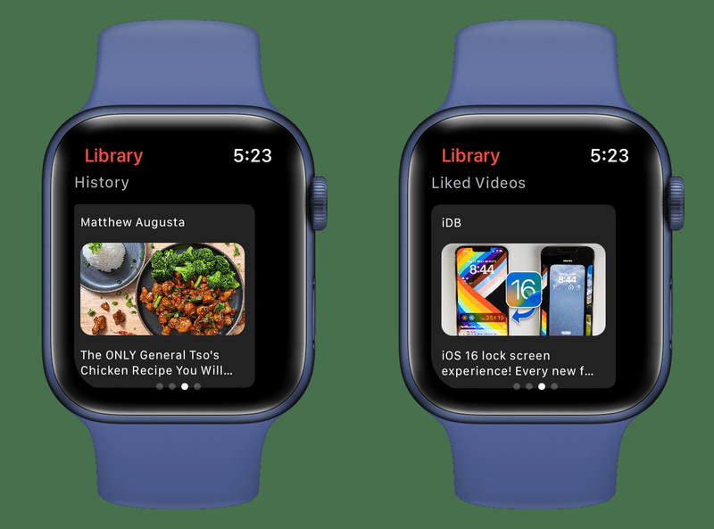 YouTube-Wiedergabeverlauf und beliebte Videos auf der Apple Watch