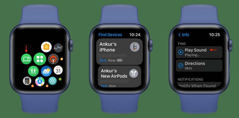 Verwenden Sie die App „Geräte finden“ auf der Apple Watch, um Ihr fehlendes iPhone zu pingen