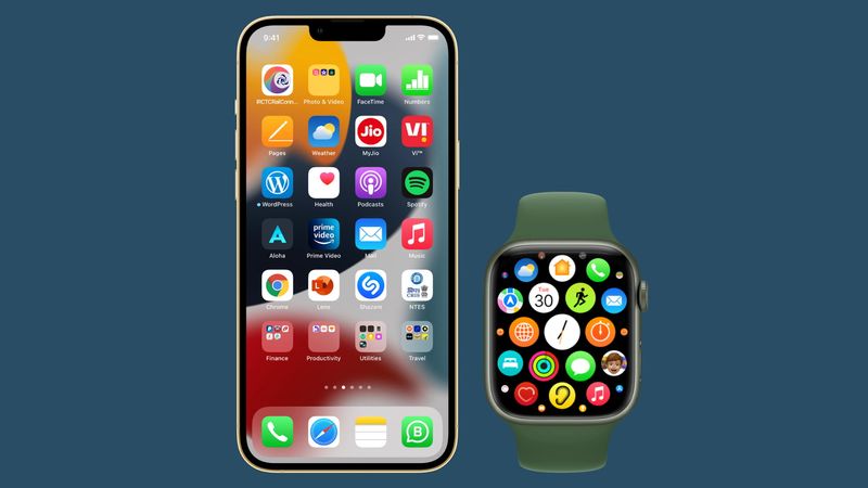 iPhone und Apple Watch mit mehreren Apps auf dem Startbildschirm