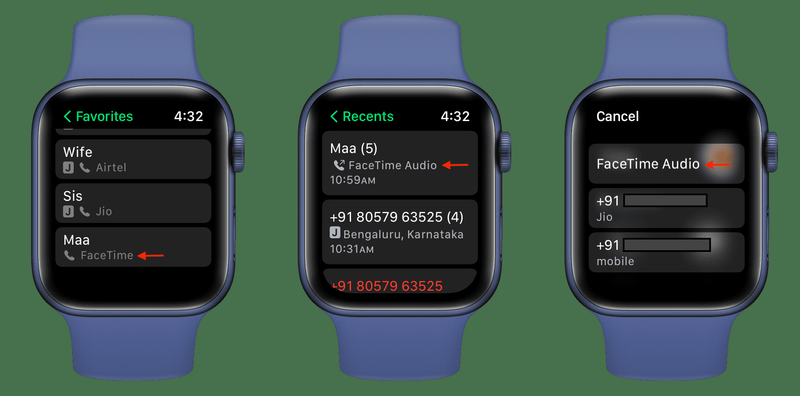 FaceTime Audio in der Apple Watch Phone-App