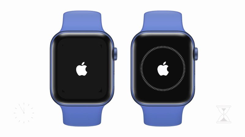 Apple Watch klebt am Apple-Logo und mit kreisförmigem Synchronisierungsfortschrittsbalken