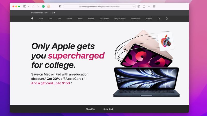 Ein Safari-Screenshot einer Landingpage auf Apple