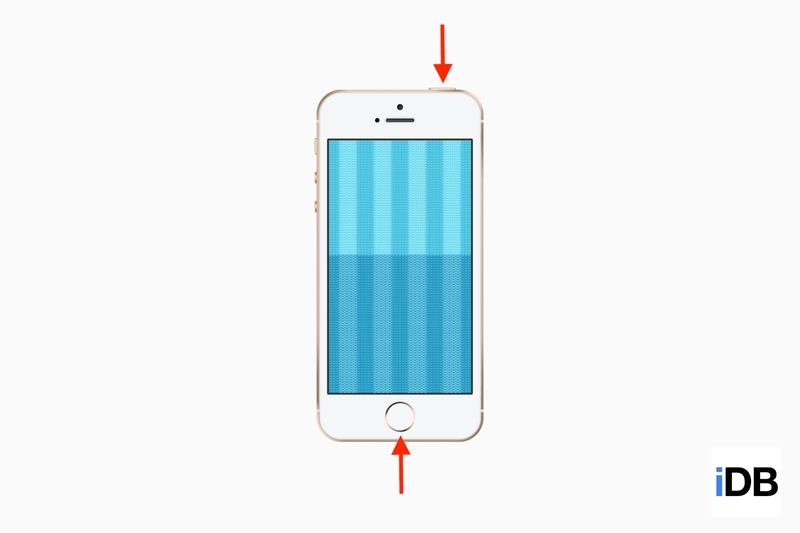 Ein iPhone-Mockup mit der oberen Schaltfläche, die Pfeile zeigt, die auf die Schaltflächen zeigen, um einen Screenshot zu machen