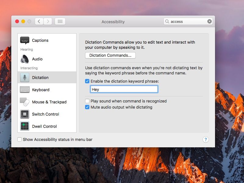 macOS Sierra Systemeinstellungen Diktatsatz „Hey Siri“-Befehl, Screenshot 001