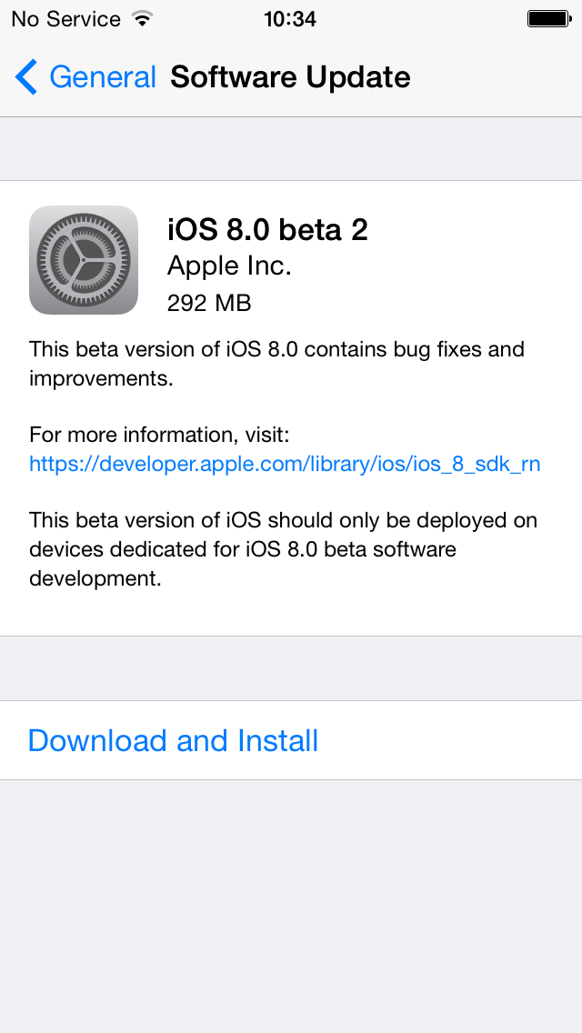iOS 8 Beta 2 (OTA-Eingabeaufforderung)