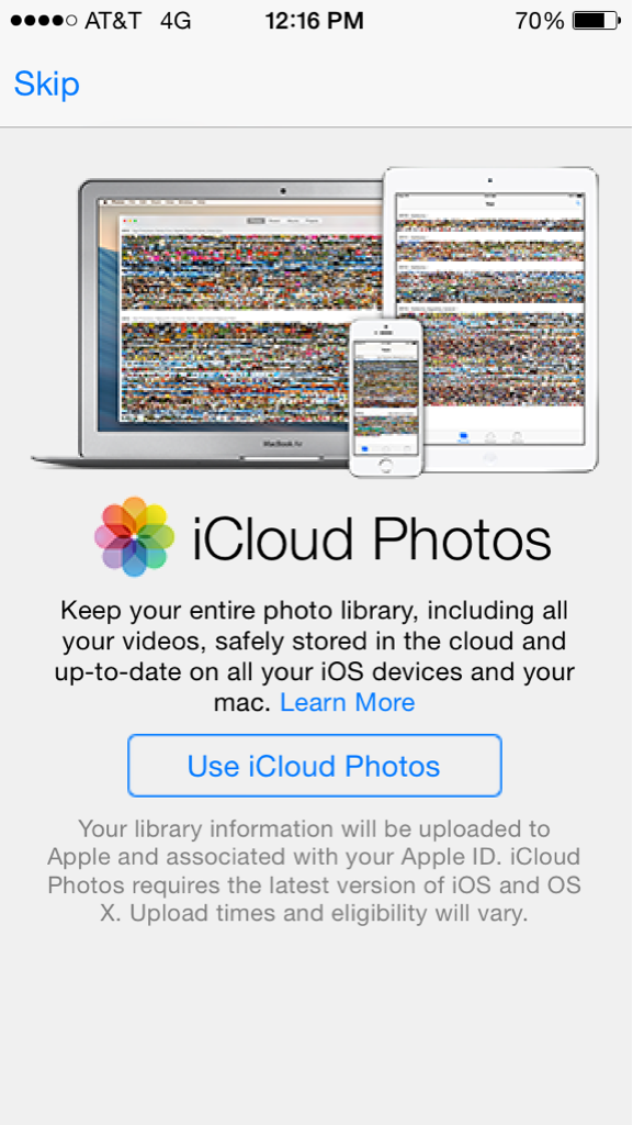 iOS 8 Beta 2 (Begrüßungsseite für iCloud-Fotos)
