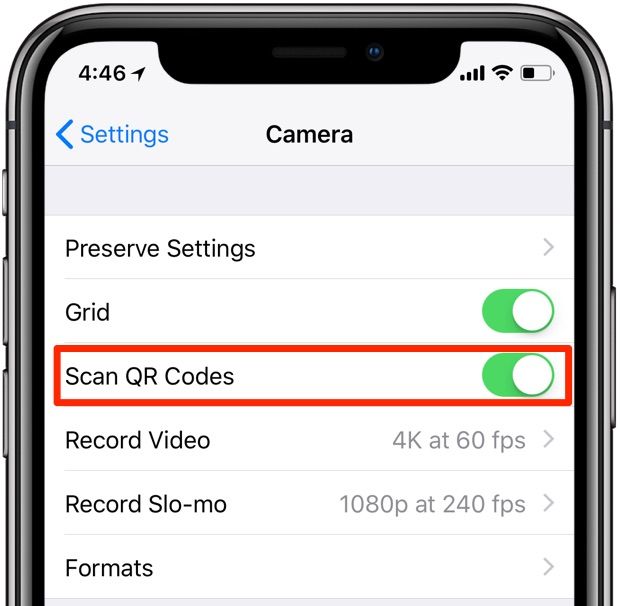 Aktivieren Sie QR-Codes scannen in den iPhone-Kameraeinstellungen