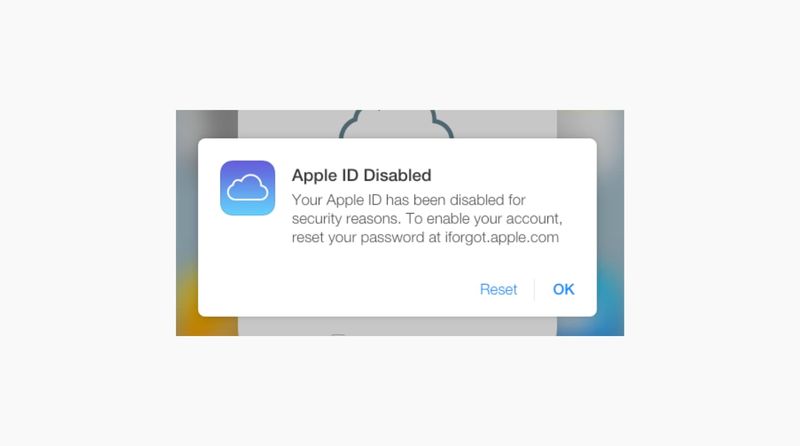 Warnung „Apple-ID deaktiviert“.