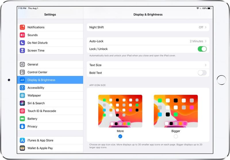 Größeneinstellungen für App-Symbole auf dem iPad