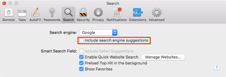 Deaktivieren Sie Suchmaschinenvorschläge auf dem Mac