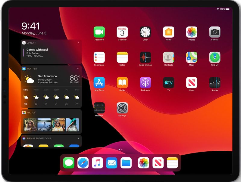 Der Dunkelmodus wird mit iPadOS und dem neuen Startbildschirm vorgestellt