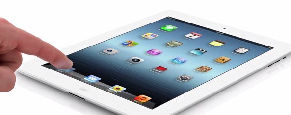 iPad 3 (weiß, flach, Finger auf Safari)