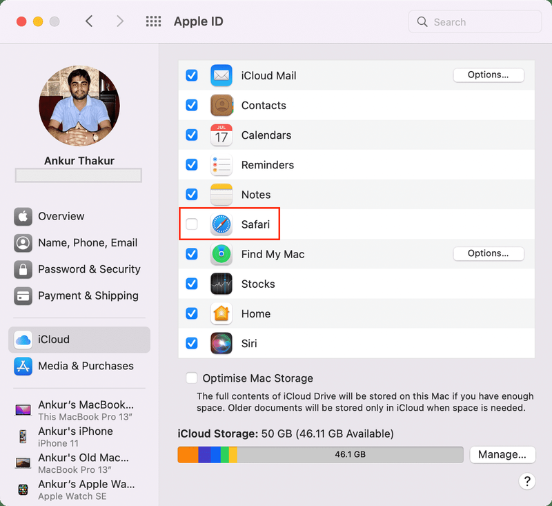 Deaktivieren Sie iCloud für Safari auf dem Mac